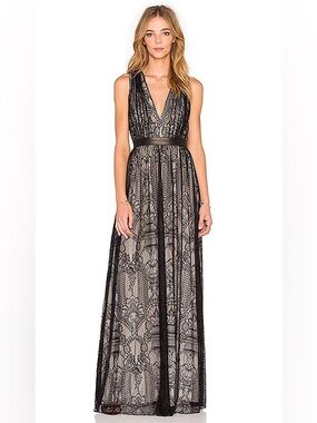Alice + Olivia Sybil Plunge V-Neck Lace Maxi Dress